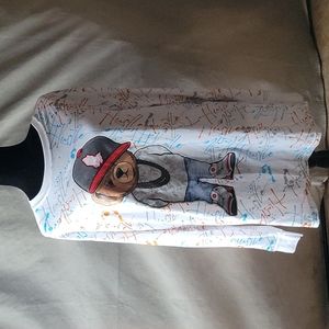 Long sleeve teddy bear graffiti shirt XL white with colors
